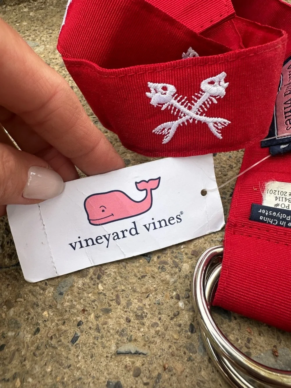 Vineyard Vines Red Fishbone D Ring Belt Canvas Preppy Coastal Mens M